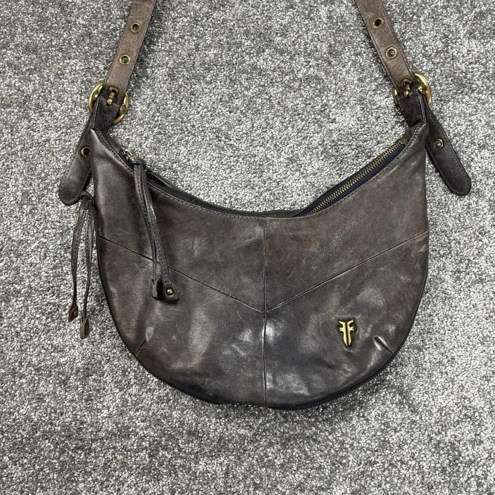 Frye Melissa Crescent Hobo Bag Slouchy Shoulder Bag Brown Genuine Leather